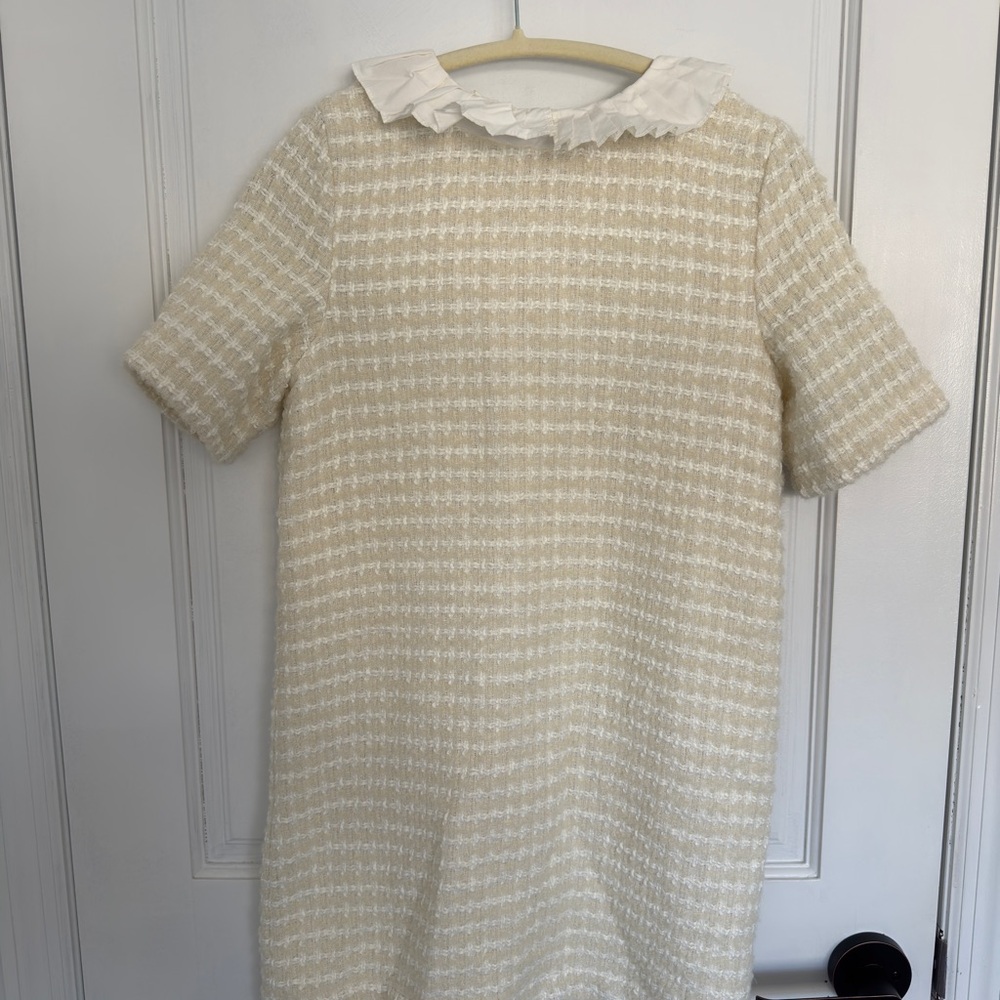 Charming Cream Dress with Ruffled Collar